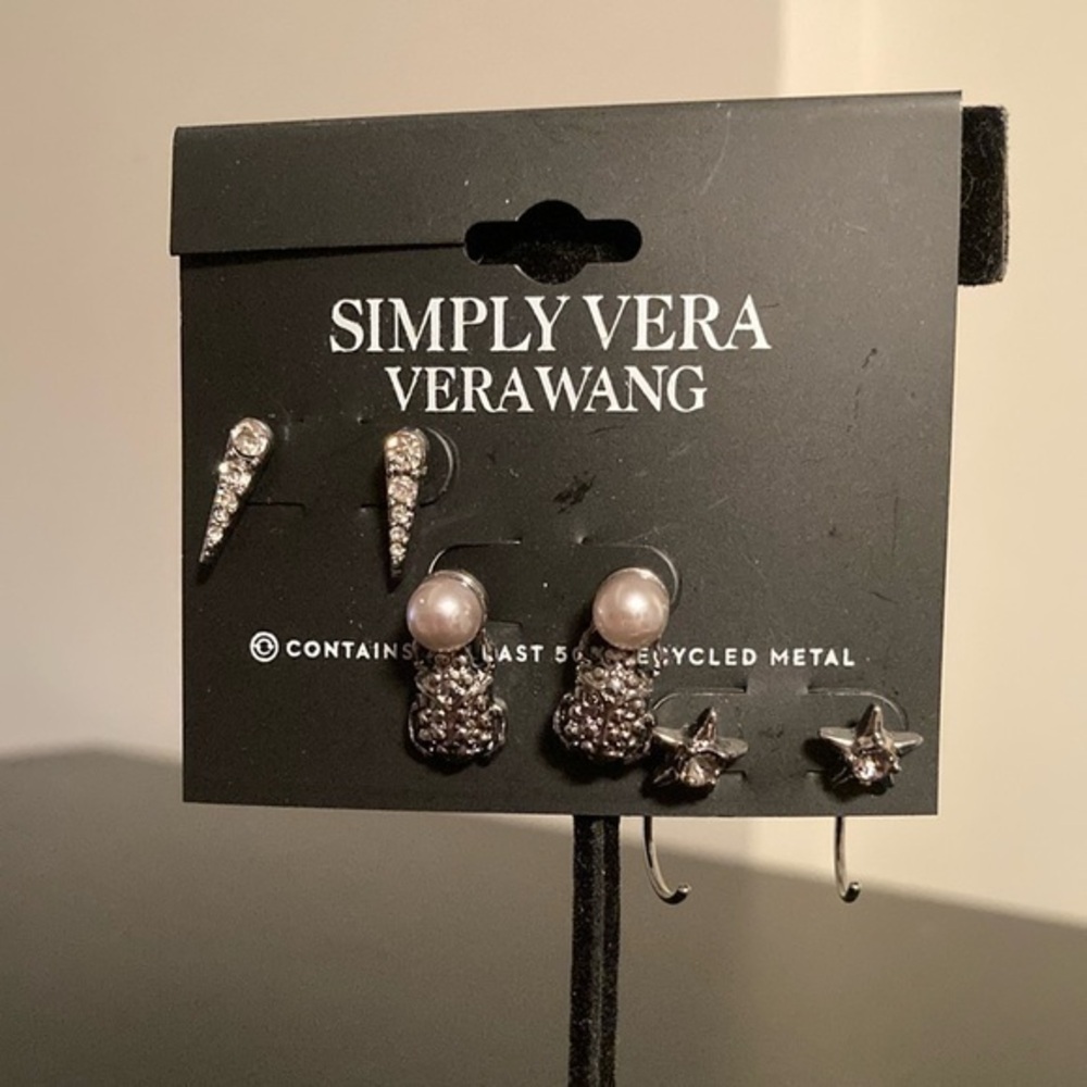 Simply Vera Vera Wang Silver and Pearl Earring Trio